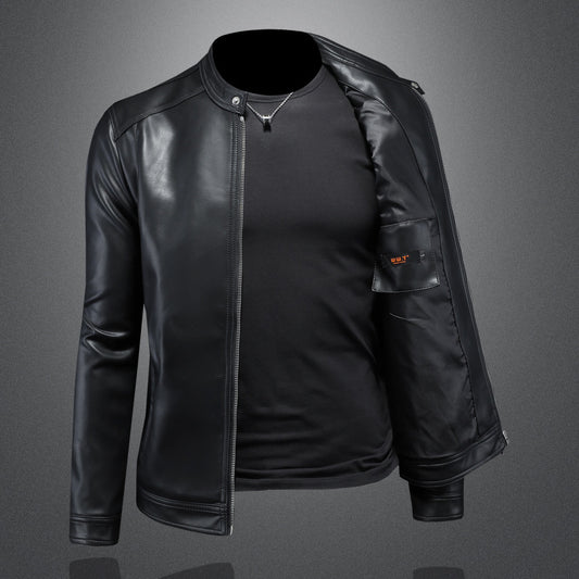 Chaqueta de Cuero Motociclista Slim Fit para Otoño Invierno