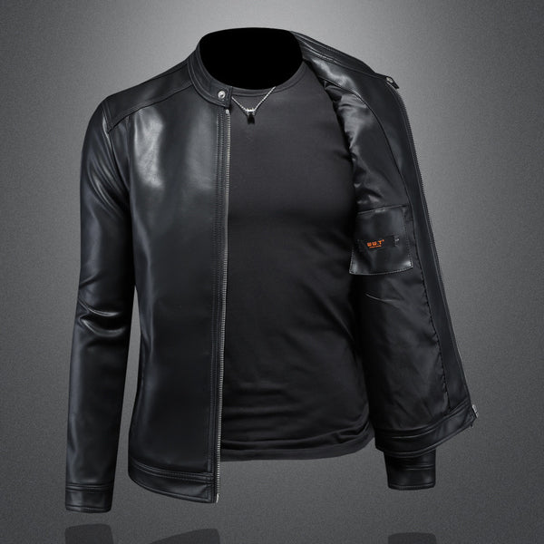 Chaqueta de Cuero Motociclista Slim Fit para Otoño Invierno