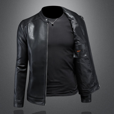 Chaqueta de Cuero Motociclista Slim Fit para Otoño Invierno