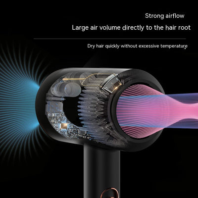Dark gray high-power anion hair dryer with rose gold accents, two concentrator nozzles, and a diffuser. - Image 4