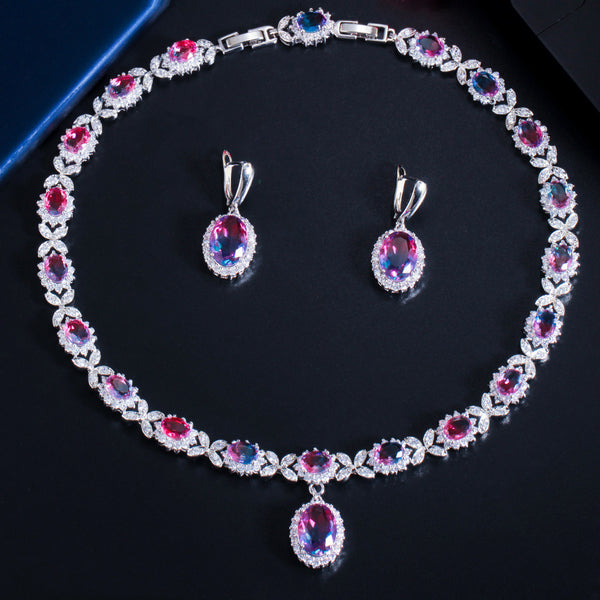 Conjunto de Aretes, Collar y Pulsera con Piedras de Zircón Degradado