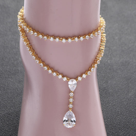 Pulsera de Tobillo Doble Círculo con Circonitas de Agua - Image 2