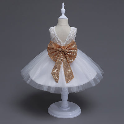 Vestido Princesa Niña con Lentejuelas y Moño Grande - Encaje sin Mangas - Image 4