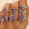 Juego de 7 Anillos de Cristal Púrpura Retro Hueco con Diamantes Florales para Mujer