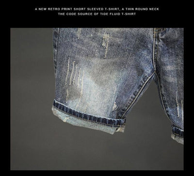Pantalones Cortos Denim Rotos con Dobladillo Fuzzy - Estilo Retro Trendy para Hombre - Image 16