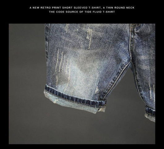Pantalones Cortos Denim Rotos con Dobladillo Fuzzy - Estilo Retro Trendy para Hombre - Image 16
