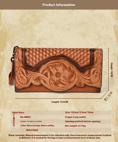 Cartera Larga de Cuero Genuino con Diseño Embosado Estilo Chino - Image 9