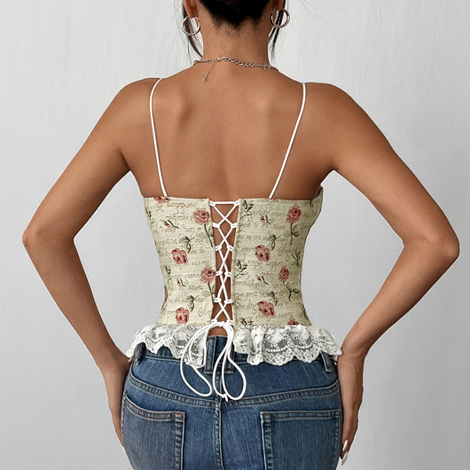 Top Encaje Jacquard Retro con Tirantes Finos y Detalles Sexy - Image 4