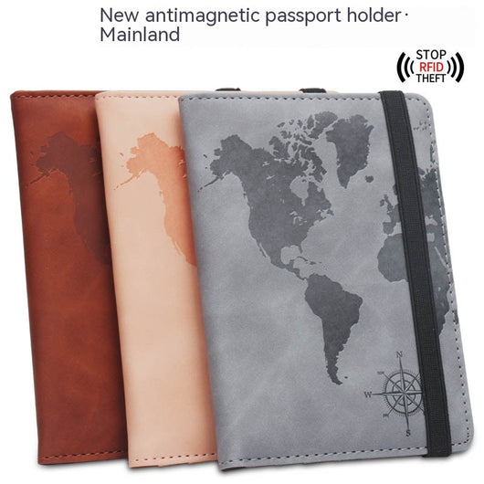 Cartera de Pasaporte con Mapa Mundial, Protección Antimagnética y Múltiples Compartimentos