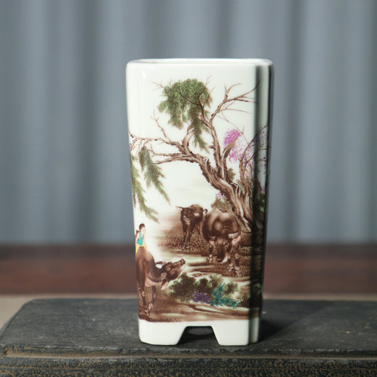 Maceta de Cerámica Orquídea Púrpura con Diseño Artesanal de Flores y Pájaros - Image 6