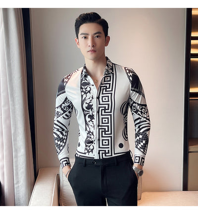 Camisa Manga Larga Estampada Slim Fit para Hombre - Image 36