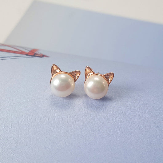 Aretes de Plata 925 con Perlas de Agua Dulce y Diseño de Orejas de Gato - Image 11