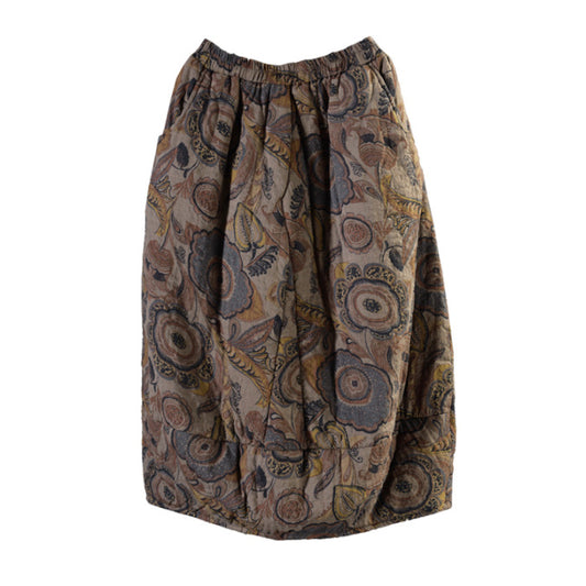 Falda Midi Floral Acolchada de Algodón y Lino para Mujer - Image 2