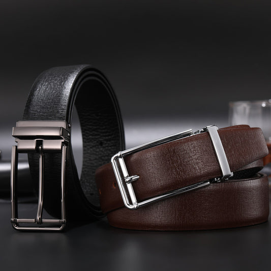 Cinturón de Cuero Genuino para Hombre con Hebilla Cruzada