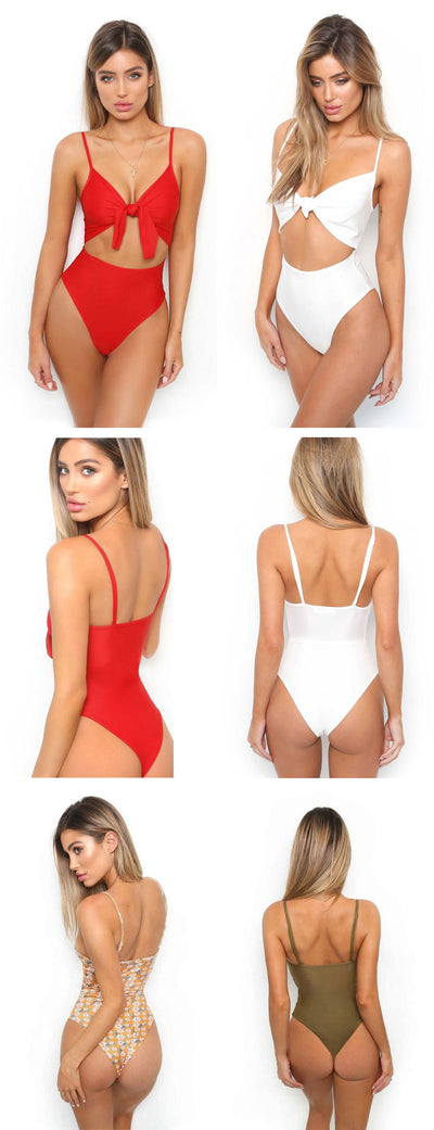 Traje de Baño Enterizo Sexy con Nudo y Estampado ZC2520 - Image 18