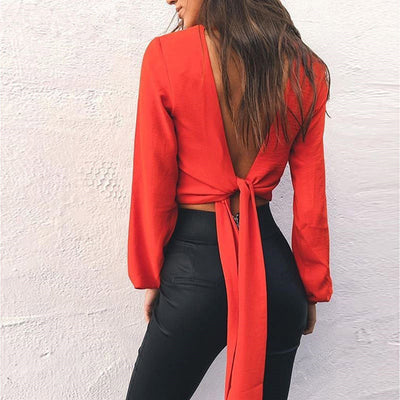 Blusa Escotada con Halter y Moño para Mujer - Image 2