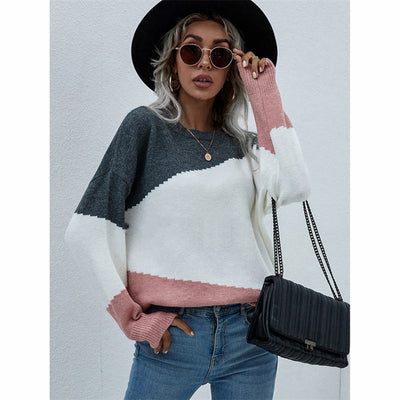 Suéter Holgado Talla Grande Ejecutivo Cuello Redondo a Rayas para Mujer - Image 9