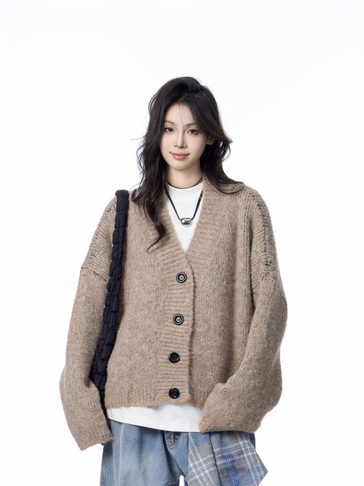 Cardigan de Punto Cuello V Mujer Estilo Relajado Suéter Holgado - Image 22