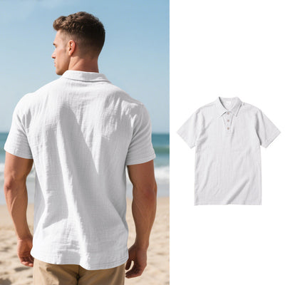 Polo Casual Británico Hombre con Cuello Solapa y Cierre de Hebilla en Lino - Image 22
