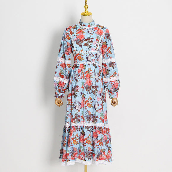 Vestido Tie-Dye Cuello Mao Manga Globo Ajustado