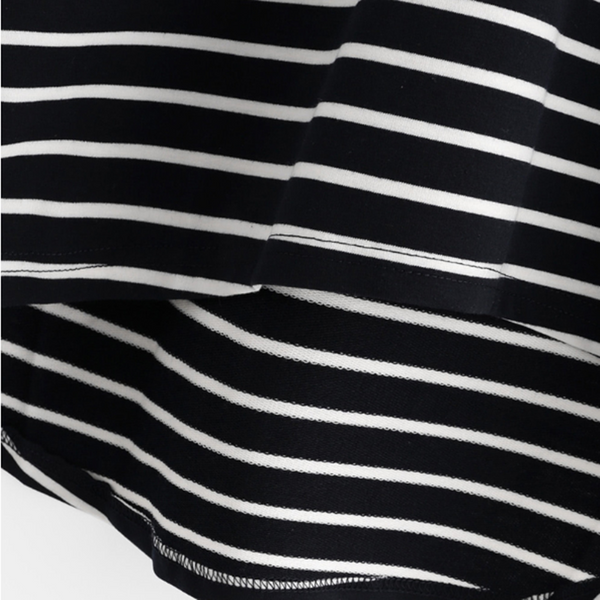 Sudadera Hoodie Suelta a Rayas Blanco y Negro