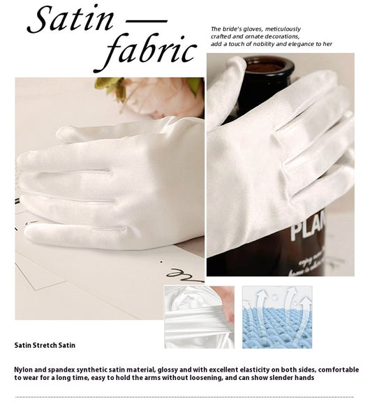Guantes de Novia Cortos Estilo Audrey Hepburn con Perlas y Satén - Image 14