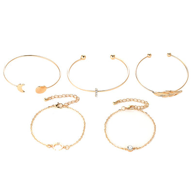 Set de 5 Pulseras Boho Mujer - Luna, Hoja y Cristal - Image 4