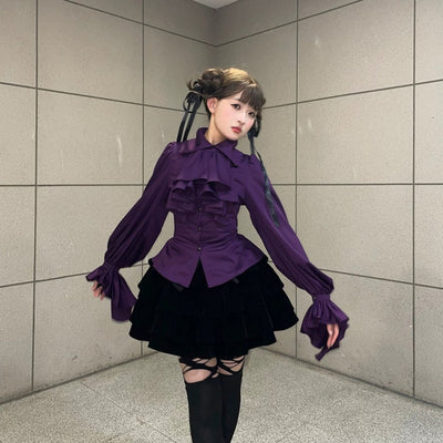 Blusa Gótica Retro de Manga Larga con Volantes