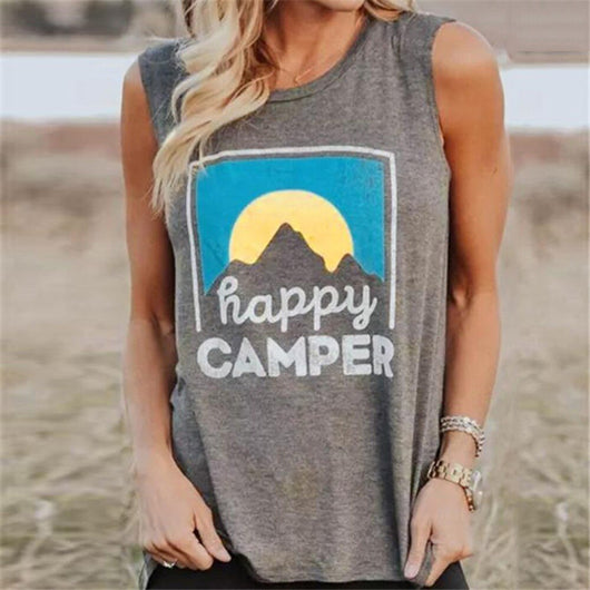Camiseta sin Mangas para Mujer Happy Camper - Diseño Estampado Casual - Image 4