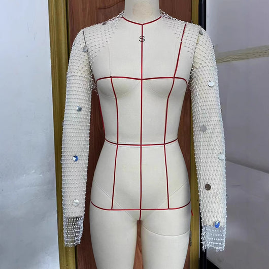 Cardigan de Malla con Lentejuelas y Detalles de Diamantes - Image 3