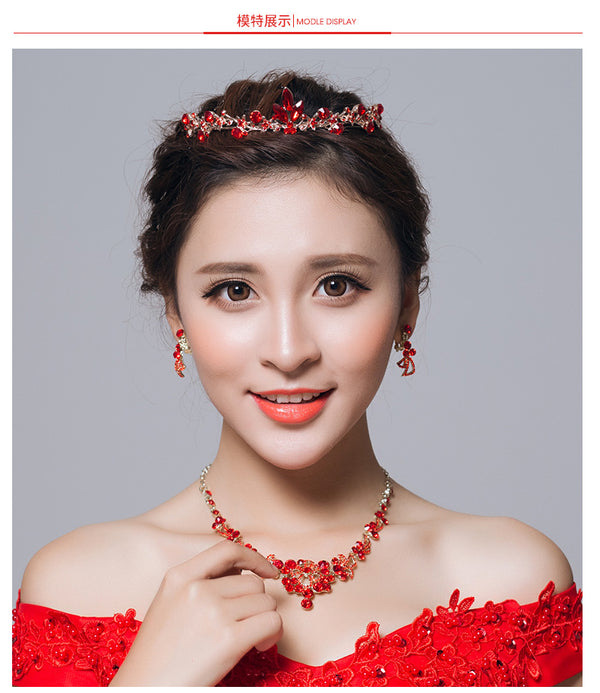 Juego de Joyas Nupciales: Collar Rojo con Aretes y Accesorios para Brindar