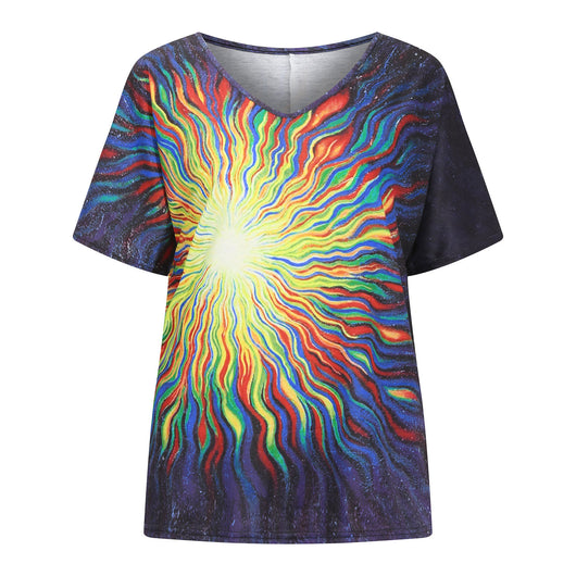 Blusa Estampada Cuello V Suelta Manga Corta para Mujer - Image 10