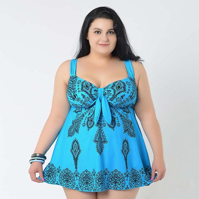 Traje de Baño Falda Dividida Talla Extra Grande con Estampado - Image 3