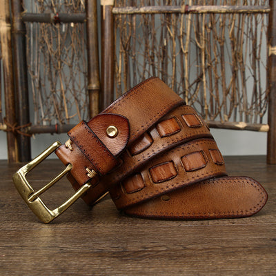 Cinturón Retro para Hombre en Cuero Genuino con Hebilla de Bronce - Image 9
