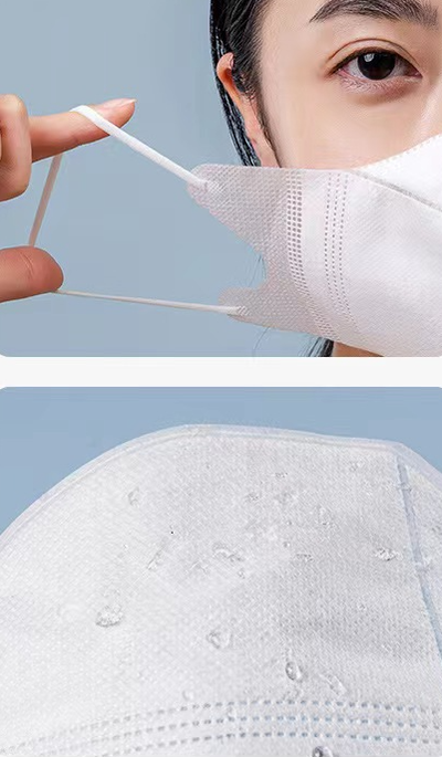 Peach disposable 3-layer face mask with perforated details worn by a person, offering comfortable daily protection. - Image 19