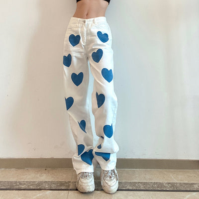 Pantalón Denim Talle Alto Recto con Estampado de Corazones - Image 26