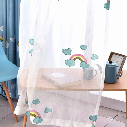 Cortinas de Malla Bordada para Balcón con Diseño de Nubes Arcoíris - Image 4