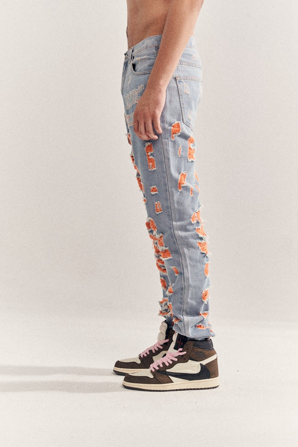 Jeans Destruidos Estilo Mendigo en Azul