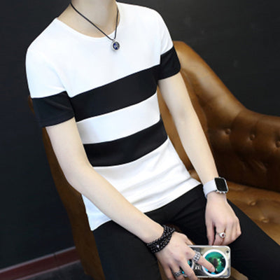 Playera Slim Rayada de Manga Corta para Hombre - Image 6