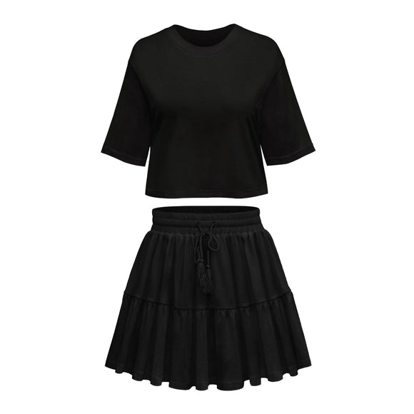 Blusa Suelta de Manga Corta con Cuello Redondo