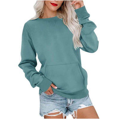 Sudadera Suelta de Color Liso con Cuello Redondo para Mujer - Image 12
