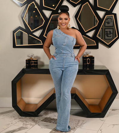 Jumpsuit Denim Ajustado con Hombros Caídos y Cintura Ceñida - Image 18