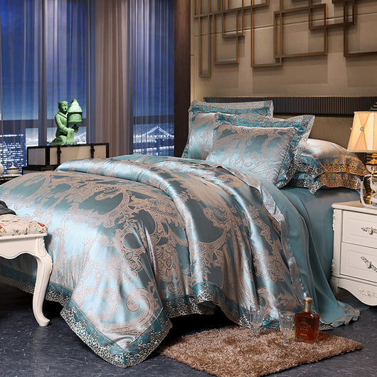 Juego de Cama 4 Piezas Algodón Puro con Diseño Jacquard Satinado Europeo - Image 19