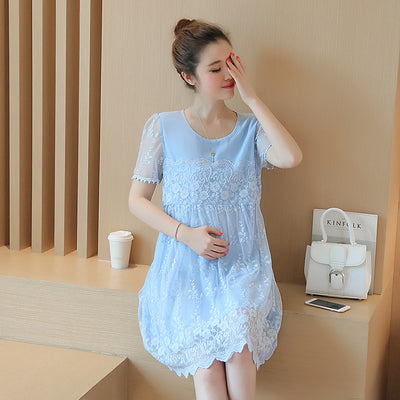 Vestido Maternal Crochet Floral Estilo Coreano - Elegancia y Comodidad para Embarazadas - Image 2
