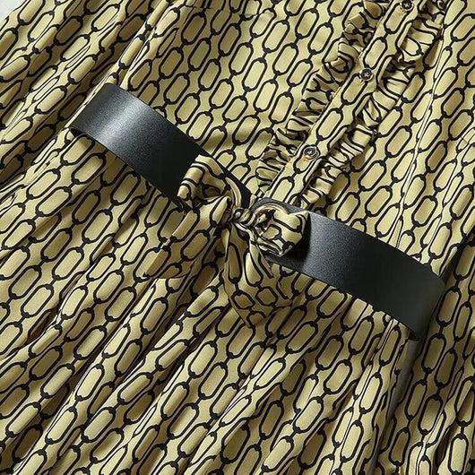 Vestido de seda con estampado de cadenas y detalles de madera - Image 3