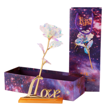 Conjunto de Rosas Doradas Luminosas 24K