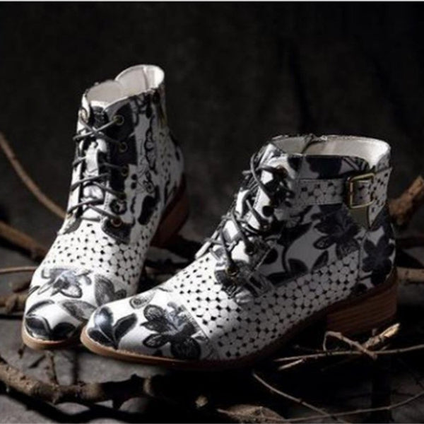 Botas Cortas Estilo Floral con Combinación de Colores para Mujer - Image 4