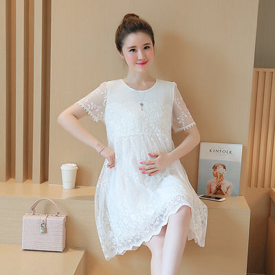 Vestido Maternal Crochet Floral Estilo Coreano - Elegancia y Comodidad para Embarazadas