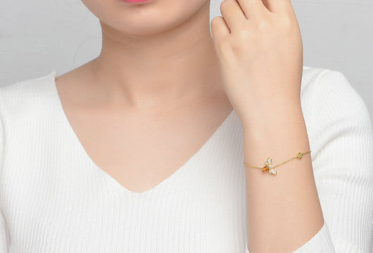 Pulsera de Citrino Natural con Peridoto e Incrustaciones de Abeja - Image 5