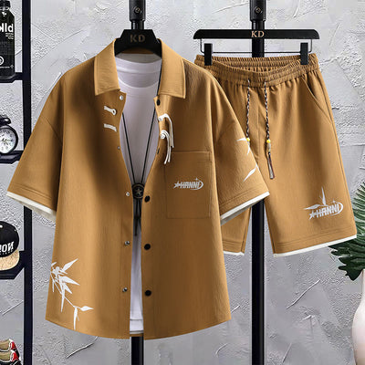 Conjunto de Traje Estilo Chino para Hombre - Camisa Manga Corta y Shorts Verano - Image 7